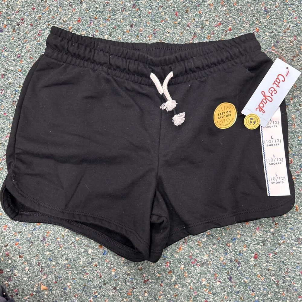Cat & Jack Boys Shorts Elastic Drawstring Pockets Black Easy On Sz L (10/12)
